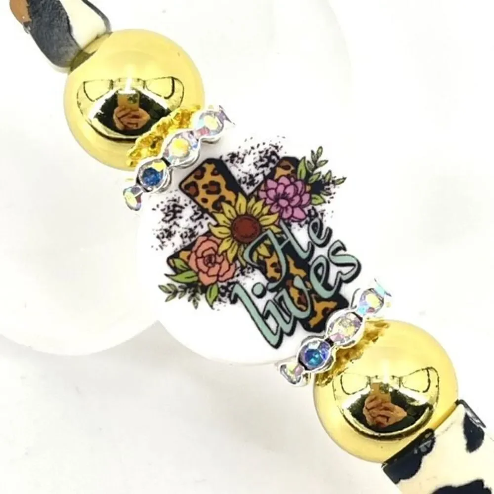 He Lives leopard cross Christ Christian Jesus pen handmade NEW bling rhinestone